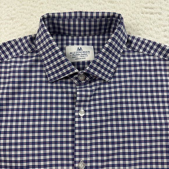 Mizzen & Main Shirt Men's Small Blue White Check Trim Fit Preppy Stretch School - Picture 1 of 7